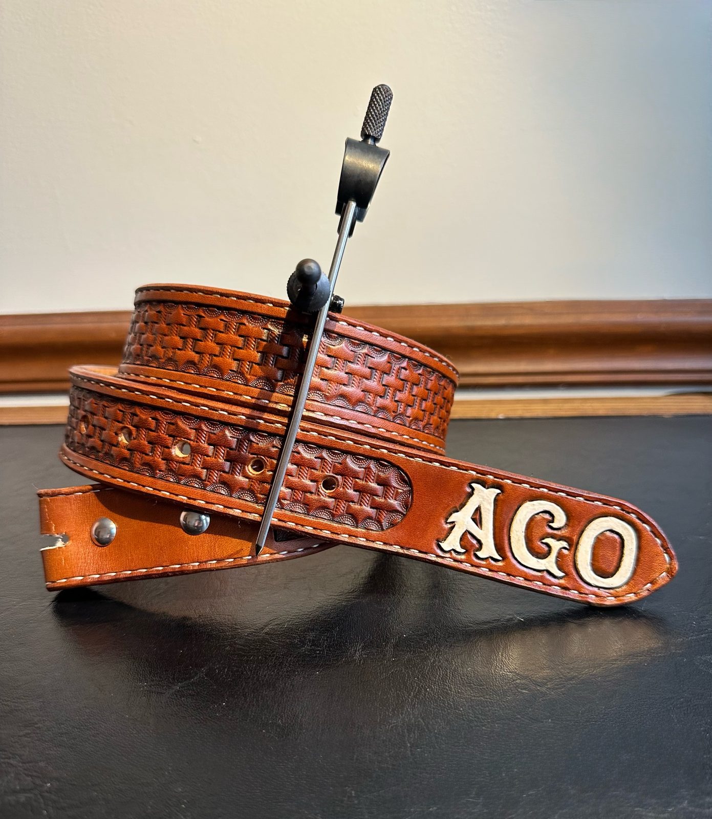 Custom basketweave belt with painted initials